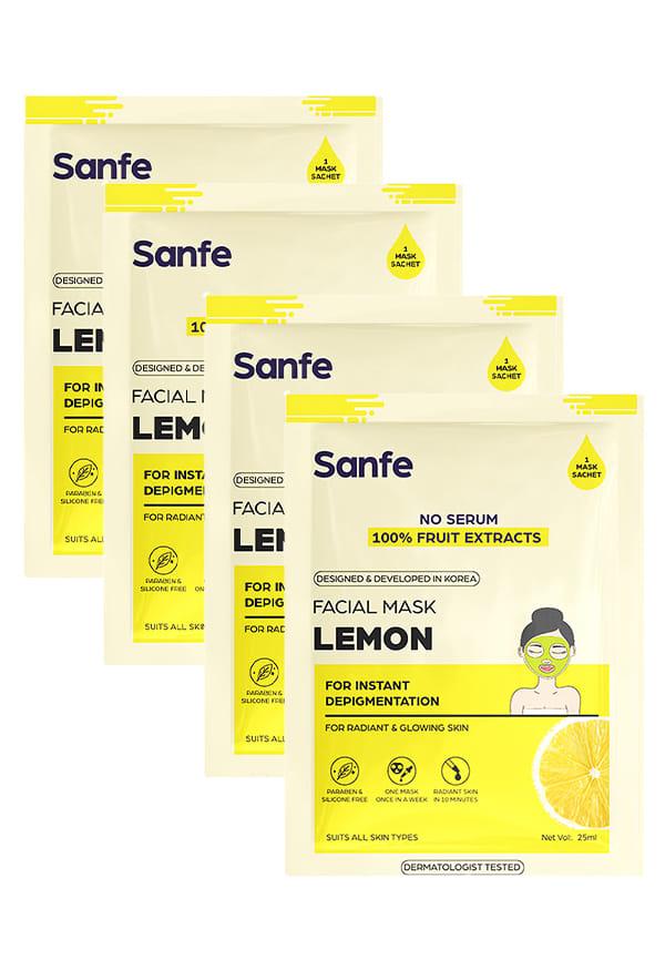 Instant Depigmentation Lemon Facial Mask | For radiant & glowing skin | 100% fruit extracts, Korean Mask | 4pc, 100gm