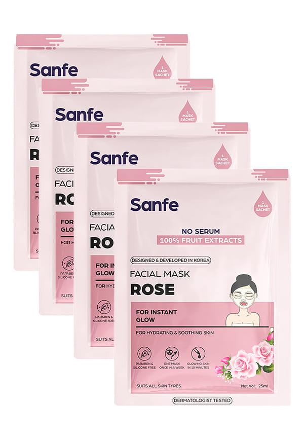 Instant Glow Rose Facial Mask | For hydrating &soothing skin | 100% fruit extracts, Korean Mask | 4pc, 100gm