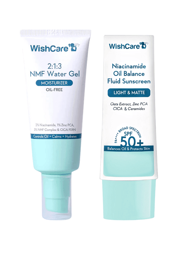 WishCare Oil Control Skincare Combo | Niacinamide Oil Balance Fluid Sunscreen SPF 50 & NMF Water Gel Moisturizer