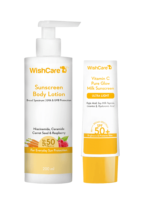 WishCare SPF 50 Sunscreen Body Lotion & Vitamin C Pure Glow Milk Sunscreen SPF 50 PA++++ Combo