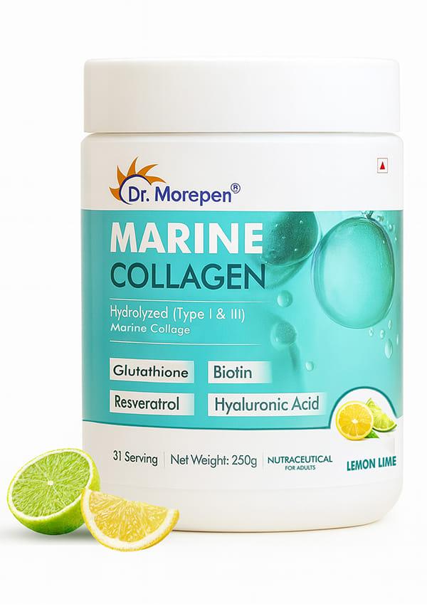 Dr. Morepen Marine Collagen Powder with Biotin for Skin & Hair, Lemon Lime, 250g