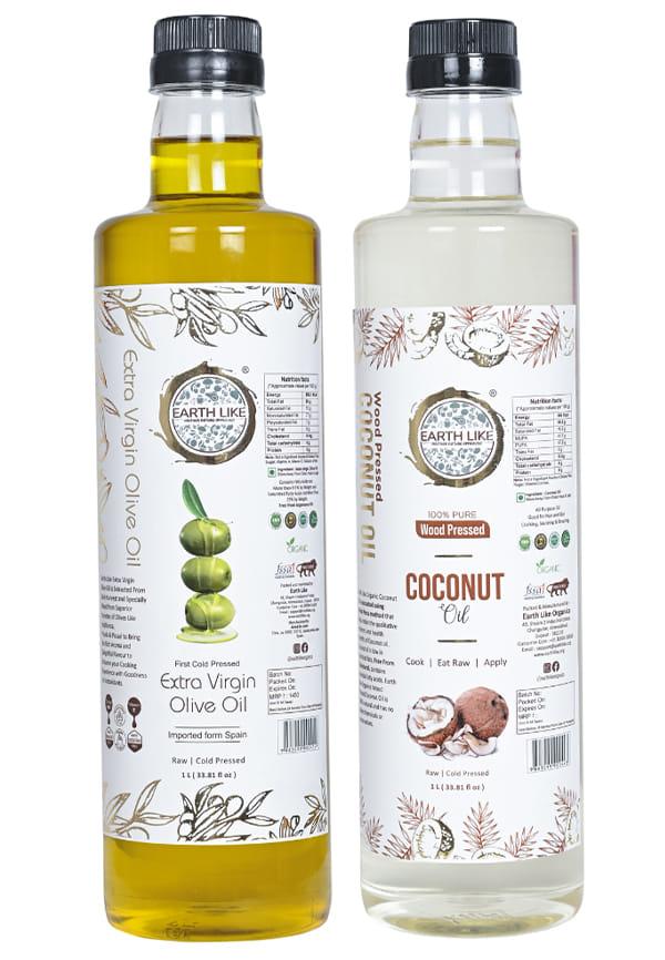 Extra virgin Olive & wood pressed Coconut oil combo- Hair ,Skin and Cooking