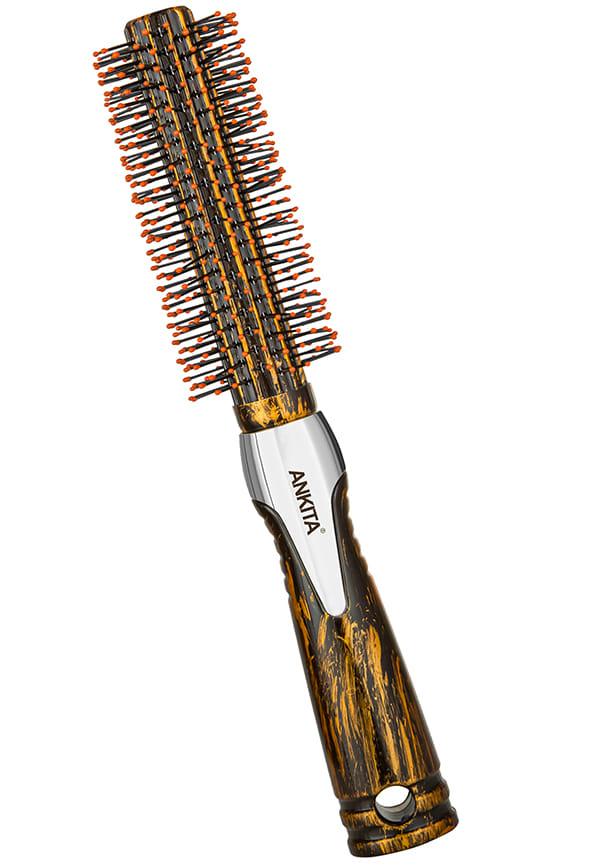 Wooden Texured Round Hair Brush with Nylon Bristle|Hair Brush with Strong and Flexible soft Bristles|For Grooming, Straightening, Smoothing, Detangli