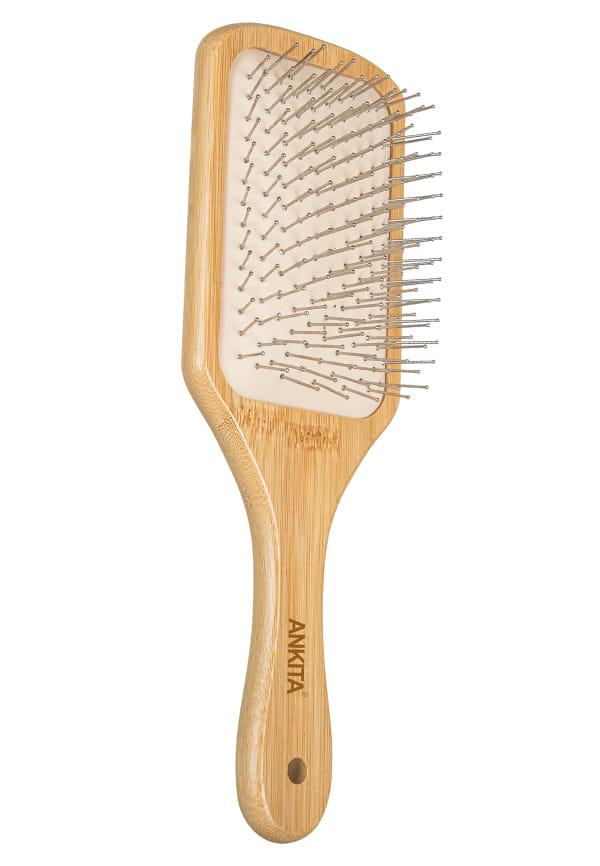 Bamboo Wood Paddle Hair Brush with Steel Pin Bristles|Hair Brush with Strong and Flexible Bristles