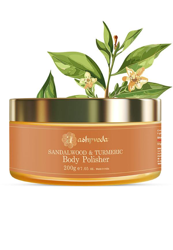 Ayurvedic Sandalwood and Turmeric Body Polisher for Deep Moisturizing, Tan Removal | Body Scrub, Body Butter | All Skin Type (200 gm)