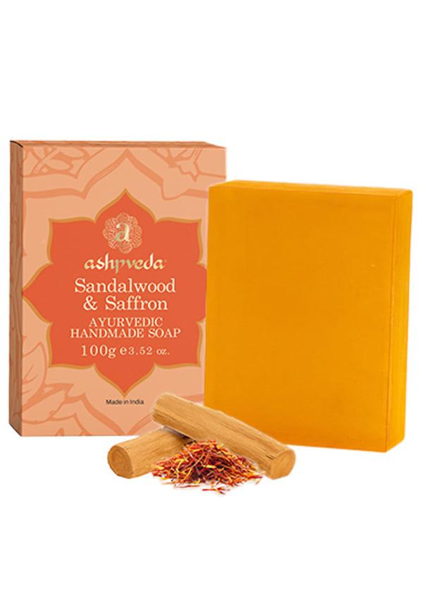 Sandalwood & Saffron Bathing Soap Bar | Ayurvedic Handmade Natural Scented Soap For Glowing, Smooth & Moisturizing Skin (100 gm)