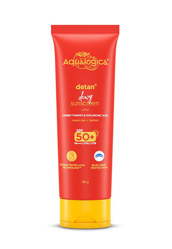 Detan+ Dewy Sunscreen with SPF 50+ & PA++++ with Cherry Tomato & Hyaluronic Acid