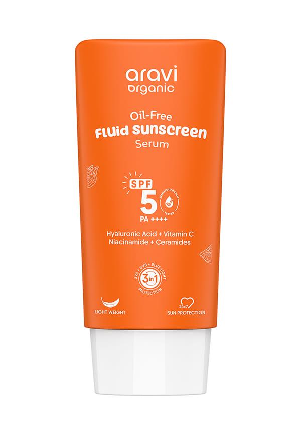 Oil-Free Fluid Sunscreen Serum SPF 50++++ with Hyaluronic Acid, Vitamin C, Niacinamide