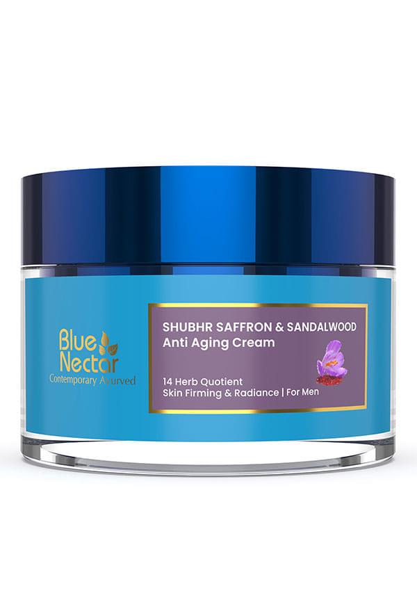 Anti Aging Day and Night Brightening Face Cream for Wrinkles with Pure Saffron Sandalwood. No Parabens, Mineral Oil Men, 14 Herbs