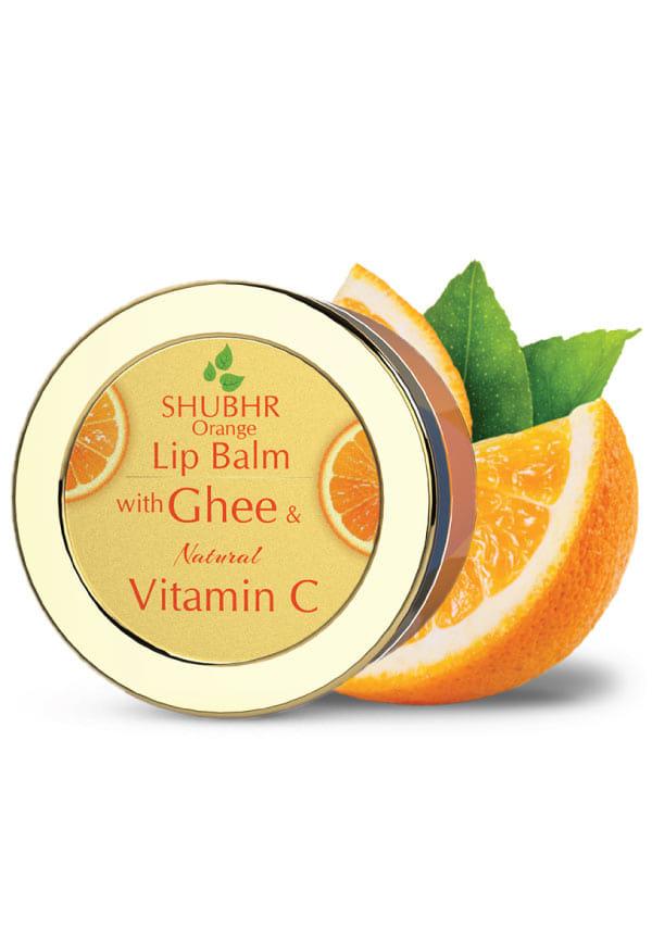 Shubhr Orange Lip Balm with Ghee And Natural Vitamin C for Dry Chapped Lips|100% Ayurvedic|Paraben & Sulphate Free