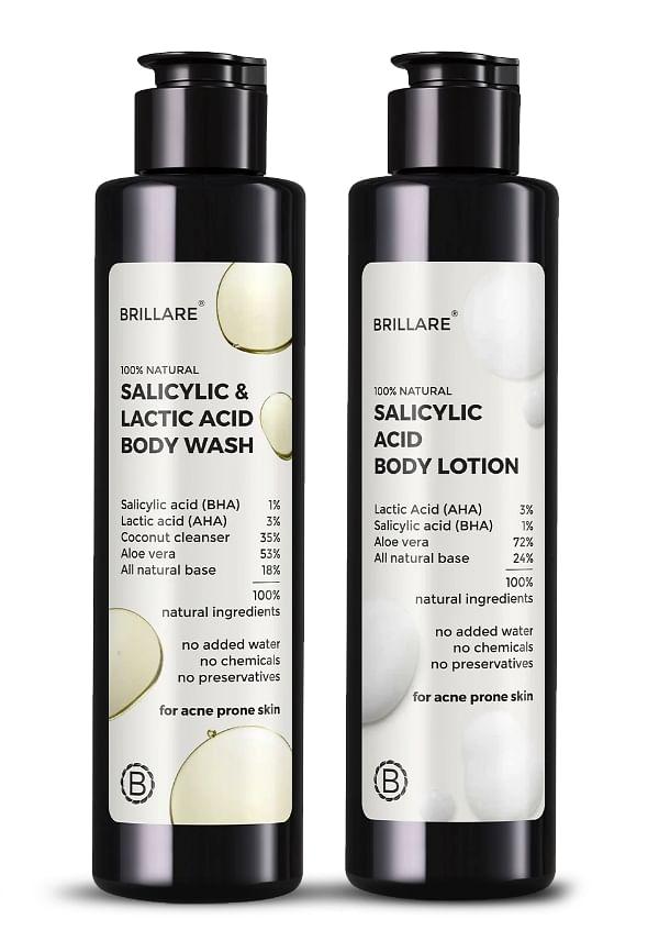 Exfoliating Body Care: 1% Salicylic Acid Body Lotion, Salicylic & lactic Acid Body Wash