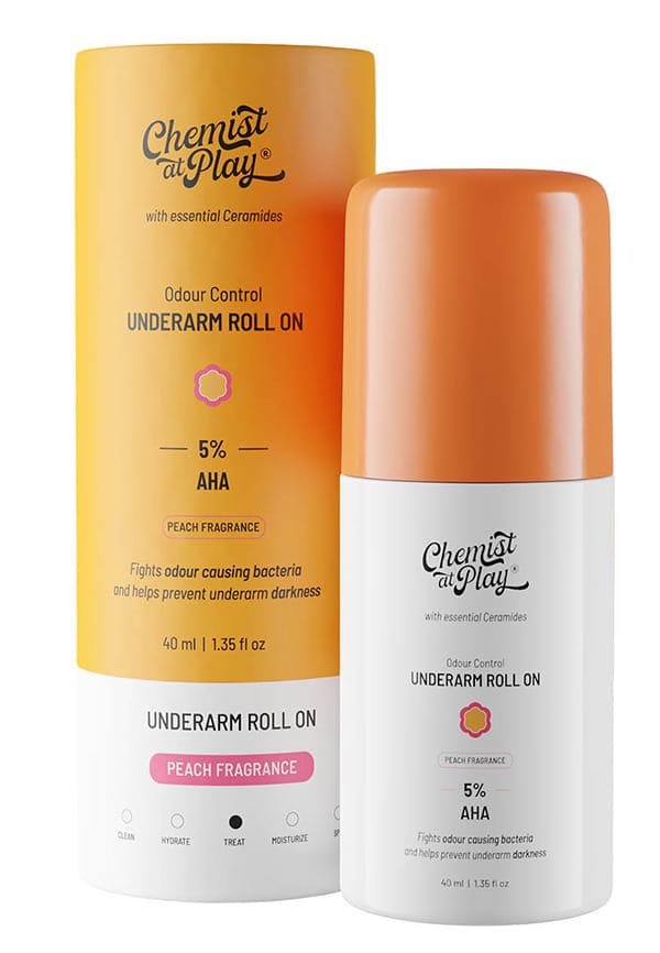 UnderArm Roll On with 4% Lactic Acid & 1% Mandelic Acid - Long Lasting Peach Fragrance