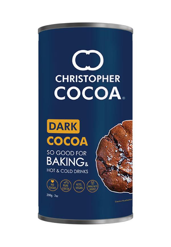 Christopher Cocoa, Dark Cocoa Powder, Unsweetened, 200g (Bake, Cake, Hot Chocolate, Drinking Shakes)