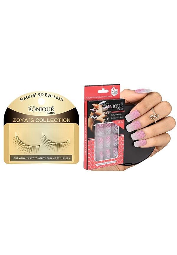 Style 1 - False Eye Lashes + False Nail Set with Glue