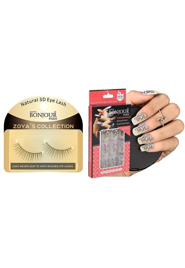 Style 1 - False Eye Lashes + False Nail Set with Glue