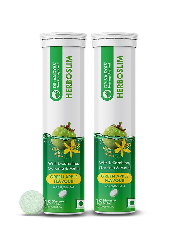Herboslim Effervescent With L-Carnitine, Garcinia, And No Added Sugar , Green Apple Flavour