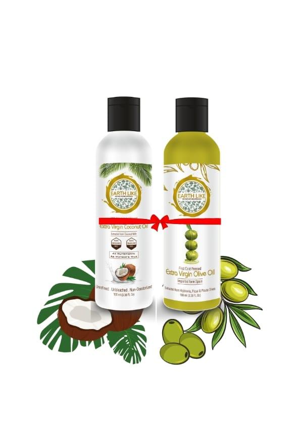 Extra Virgin Coconut & Olive Oil –for Hair care,Skin,massage 100ml combo