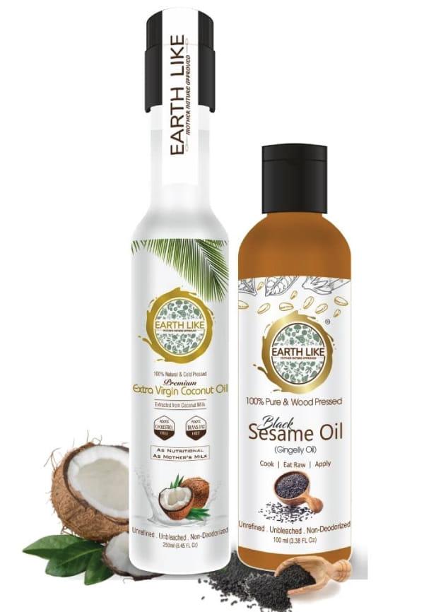 Virgin Coconut & Black Sesame Oil Combo for Hair, Skin & Cooking