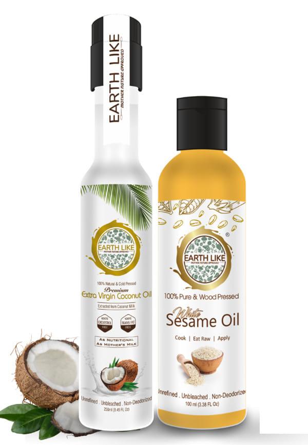 Virgin Coconut & Cold pressed White Sesame Oil combo for Hair,Skin,Massage