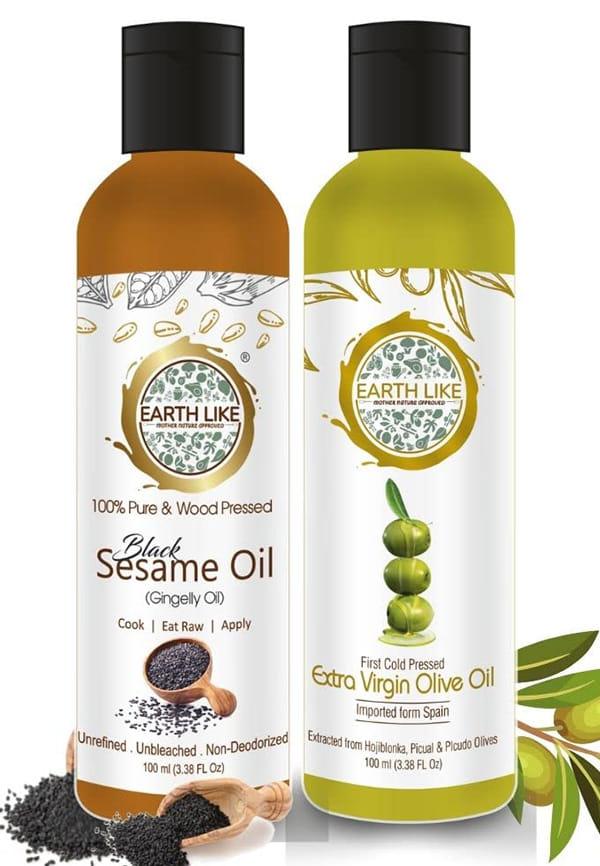 Olive Oil & Cold Pressed Black Sesame Oil Combo for Hair, Skin & Massage
