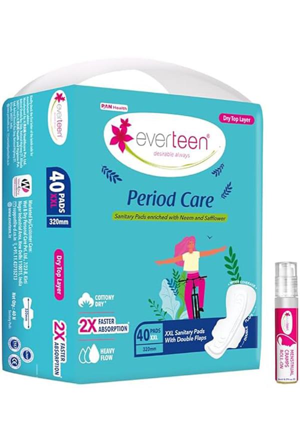 40 XXL Dry Neem Safflower Sanitary Pads & Menstrual Period Pain Relief Cramps Roll-On