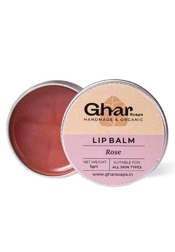 Rose Lip Balm for Dry Damaged & Chapped Lips Enriched with Shea Butter, Rose (Rose Flavor)