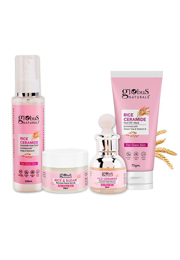 Ceramide Glow Rice Radiance Combo  -  Serum,  Toner,  Scrub, Peel Off Mask