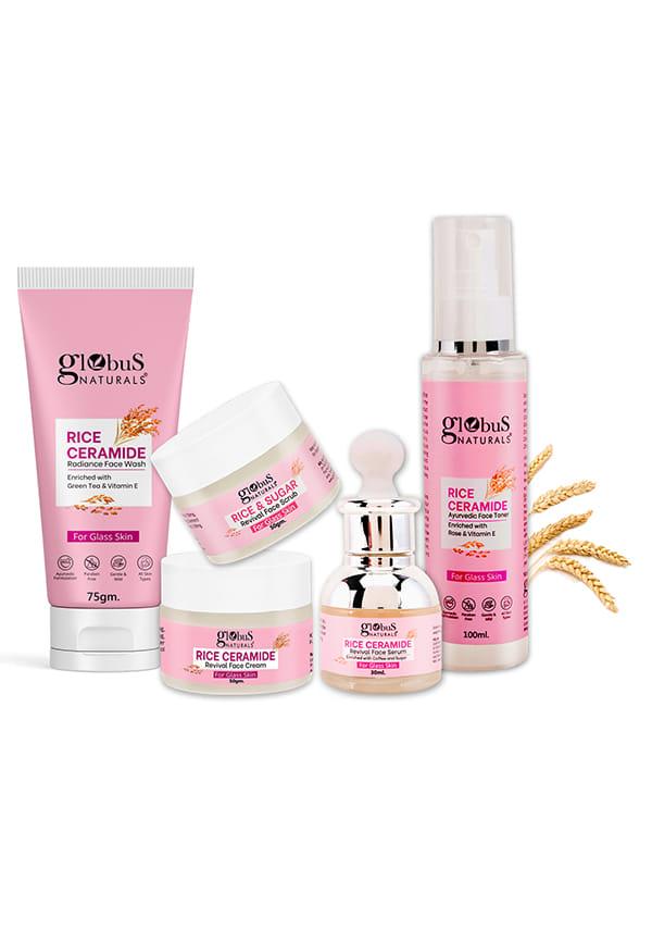 Ceramide Glow Rice Radiance Combo  -  Wash,  Cream,  Serum,  Toner,  Scrub