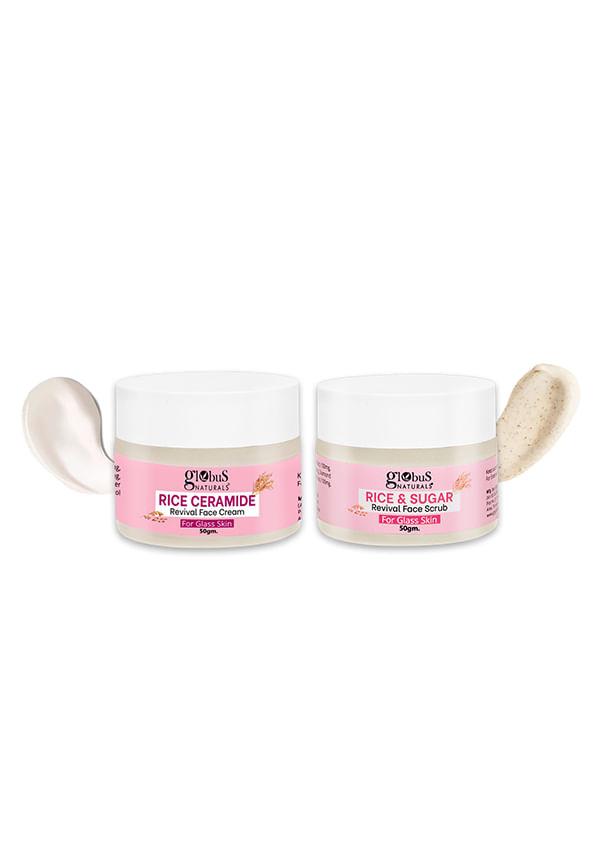 Rice Ceramide Combo For Korean Glass Skin  - Face Cream, Face Scrub