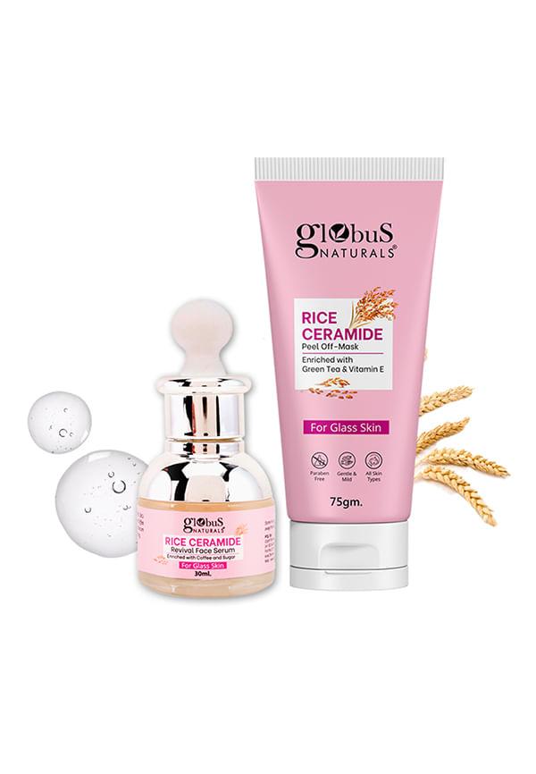 Rice Ceramide Combo For Korean Glass Skin  - Face Serum, Peel Off Mask