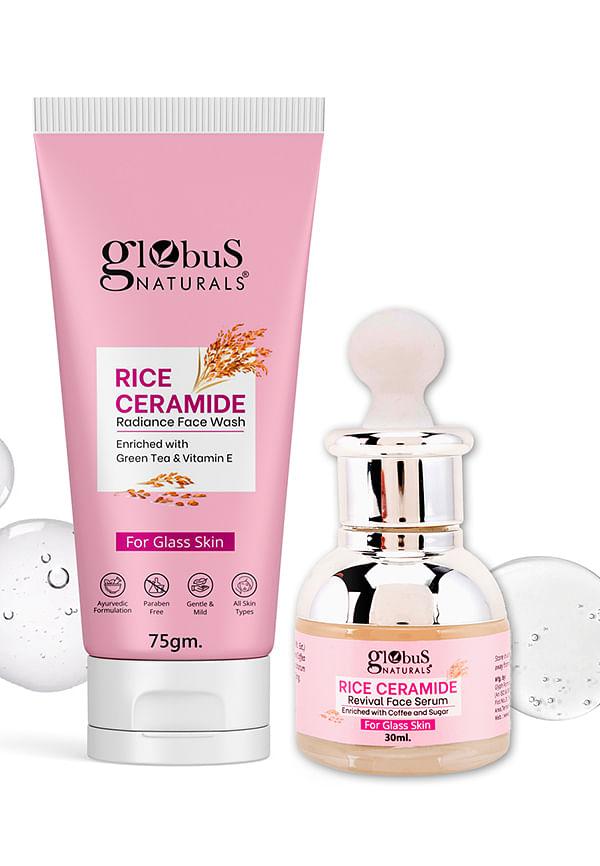 Rice Ceramide Combo For Korean Glass Skin - Face Wash, Face Serum