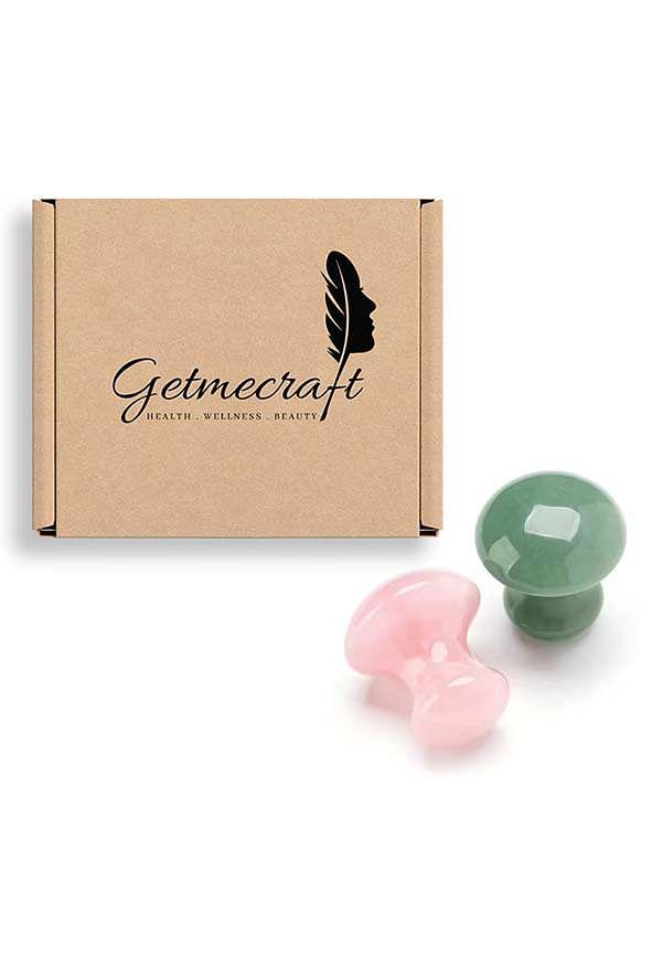 Rose Quartz and Jade Mushroom Gua Sha Set