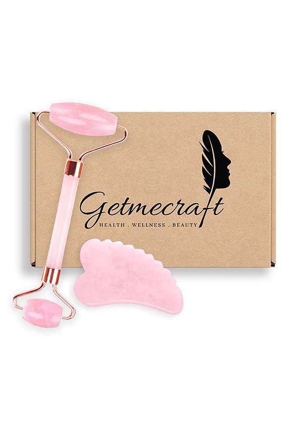 Rose Quartz Face Roller and Teeth Shape Gua Sha Set