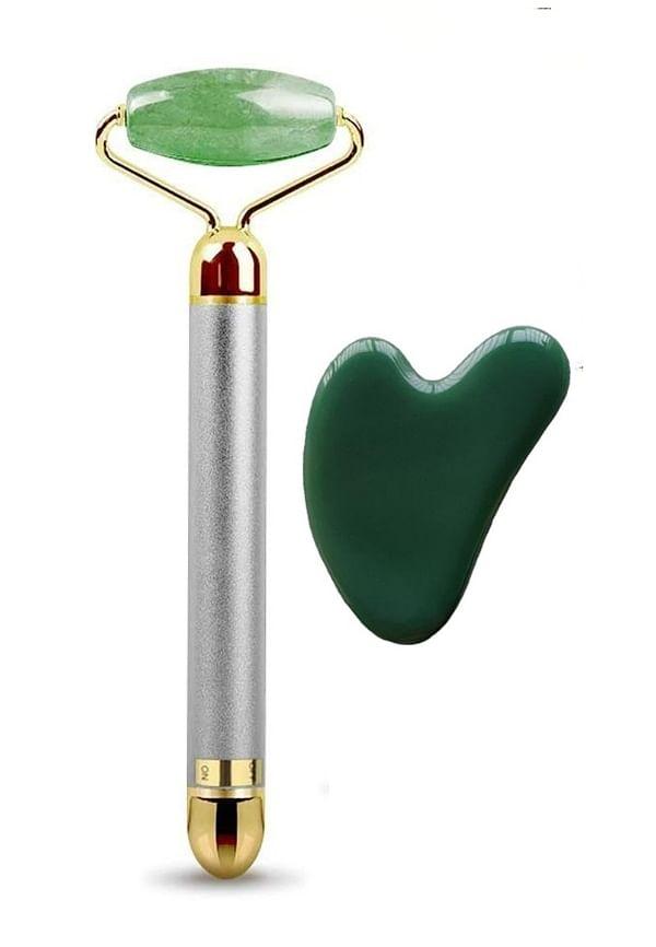 Jade Vibrating Face Roller and Gua Sha Set