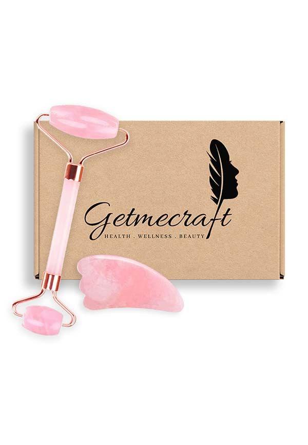 Rose Quartz Roller and Gua Sha with Wing Shape Gua Sha Set