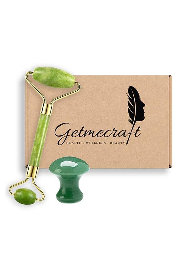 Jade Face Roller and Mushroom Gua Sha Facial Massage Tool Set