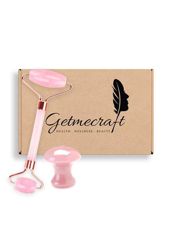 Rose Quartz Face Roller and Mushroom Gua Sha Facial Massage Tool Set