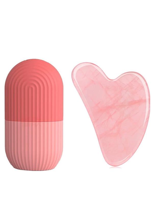 Ice Roller and Rose Quartz Gua Sha Facial Massage Tool