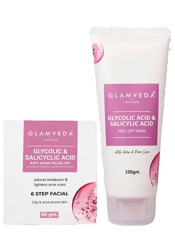Glycolic & Salicylic Acid Anti Acne Combo ( Facial Kit + Peel Off Mask )