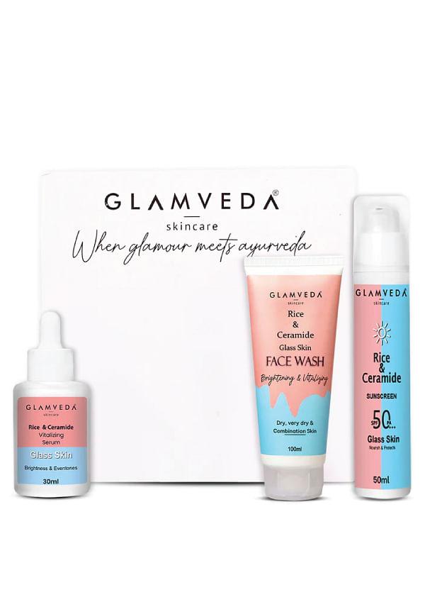 Korean Glass Skin Rice & Ceramide 3 Step Daily Skincare Routine For Women with Gift Box