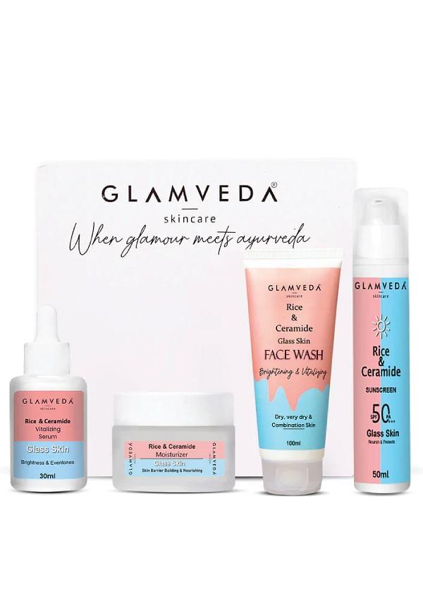 Korean Glass Skin Rice & Ceramide Morning 4 Step Skincare Routine For Women with Gift Box