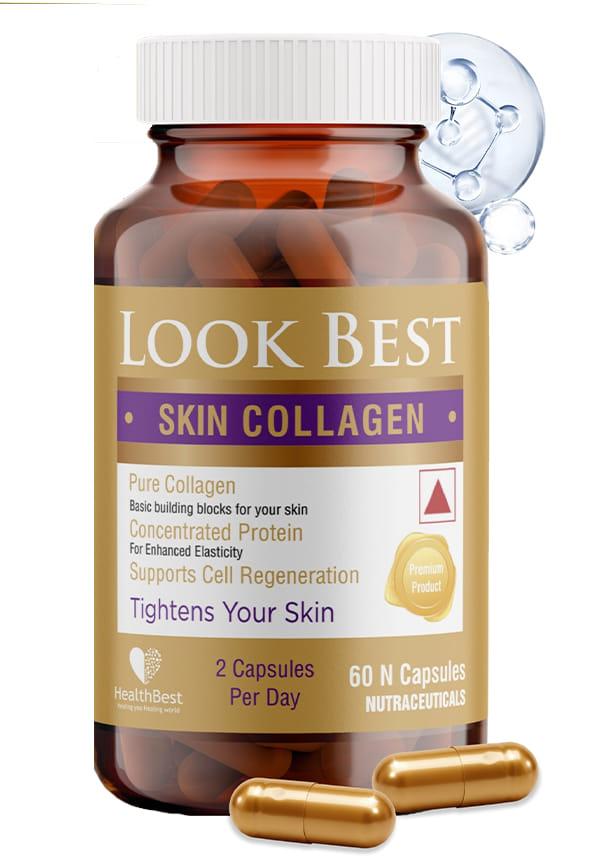 HealthBest Skin Collagen Supplement for Women & Men - Enhances Skin Tightening, Boosts Elasticity & Firmness
