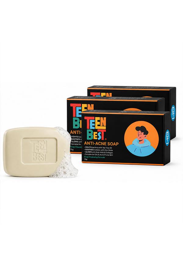 Teens Anti-Acne Soap for Oily & Acne-Prone Skin, Deep Cleansing formula with Kojic Acid & Tea Tree Oil (13–19 Years)