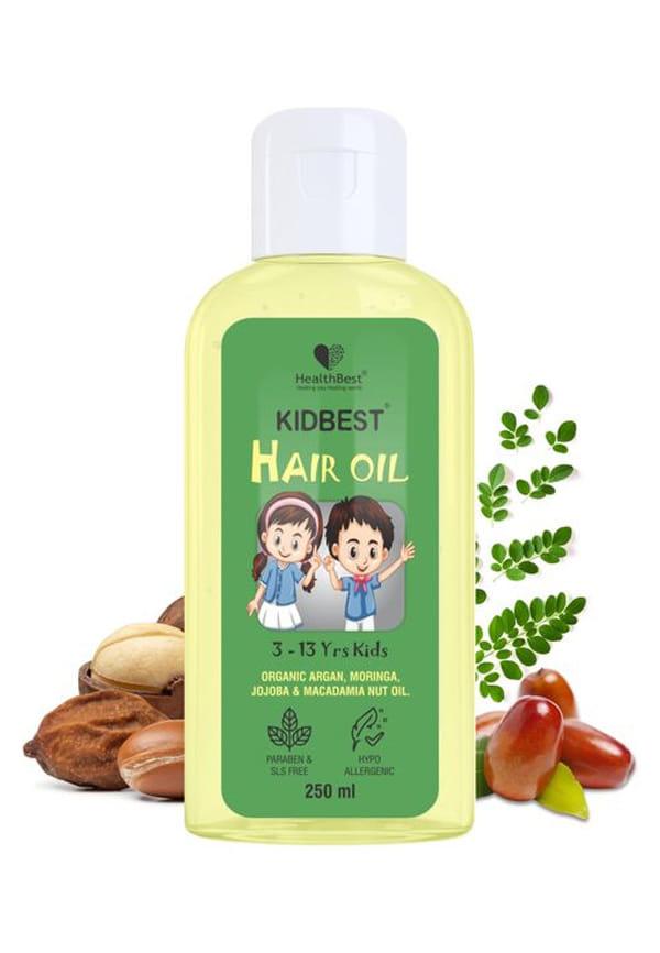 HealthBest Hair Oil for Kids | Organic Argan, Moringa,Jojoba & Macadamia Nut Oil | Hair Growth | Damaged Hair | Tear, Paraben, SLS free - 250ml