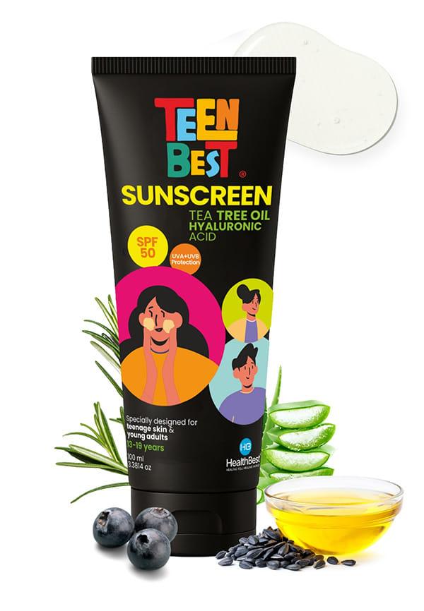 HealthBest Sunscreen SPF 50 PA++++ for Teens Broad Spectrum UVA UVB & Blue Light Protection, No White Cast - 100ml