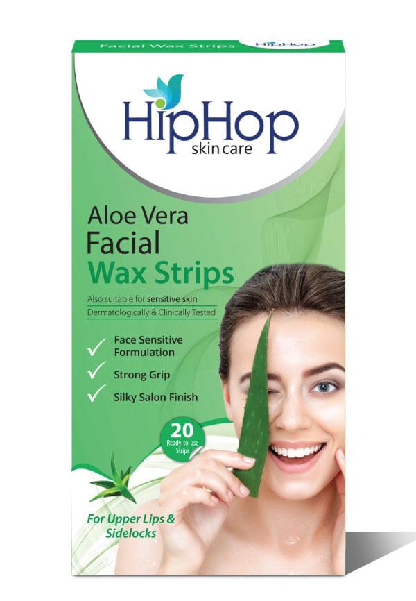 Facial Wax Strips with Aloe Vera (Upper Lip, Sideburns, Forehead, Chin) with Cleansing Wipes