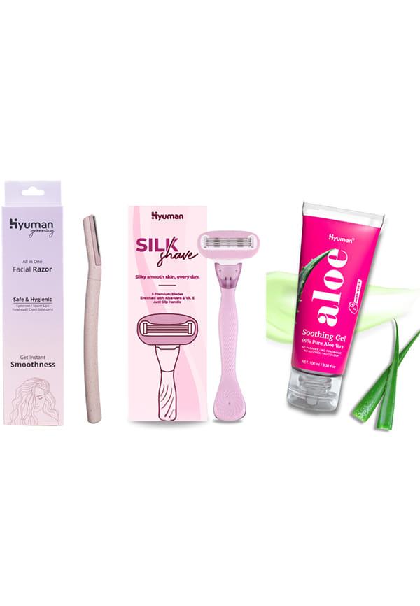 Grooming Combo – Face Razor + SilkShave Razor + Aloevera Gel