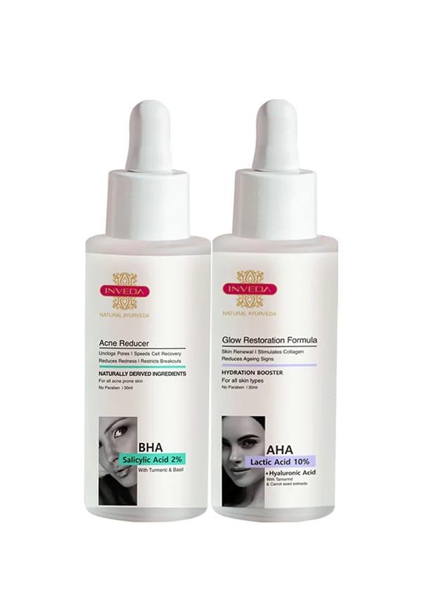 AHA BHA Skin Clarifying Rasa Combo | AHA Lactic Acid 10% + Hyaluronic Acid + BHA Salicylic Acid 2%