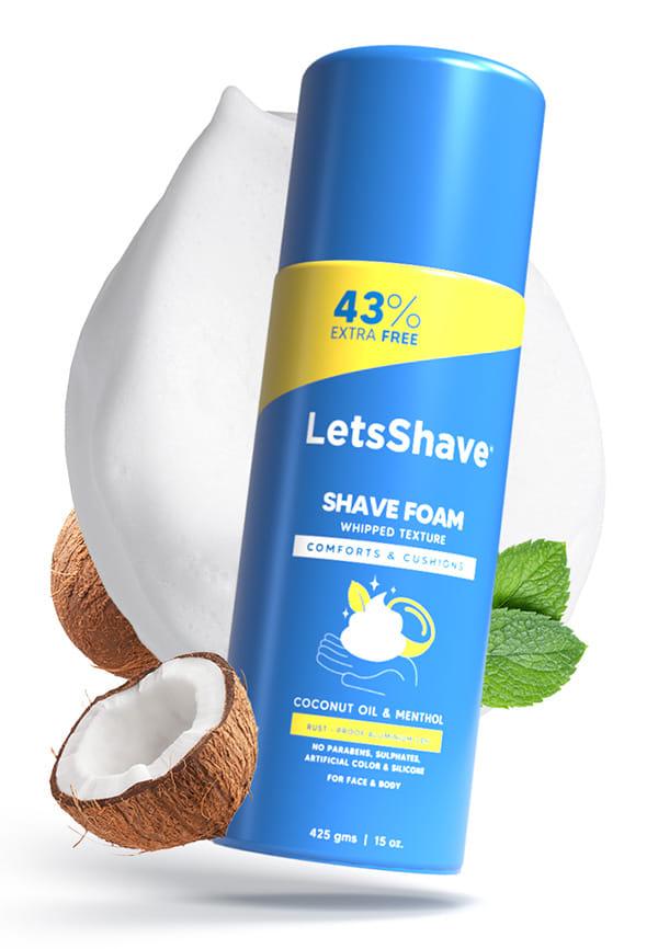 LetsShave Sensitive Shave Foam, 425g | Coconut Oil & Menthol | Rust‑Proof Aluminium Can | Paraben & Sulphate Free | Non‑Toxic Formula