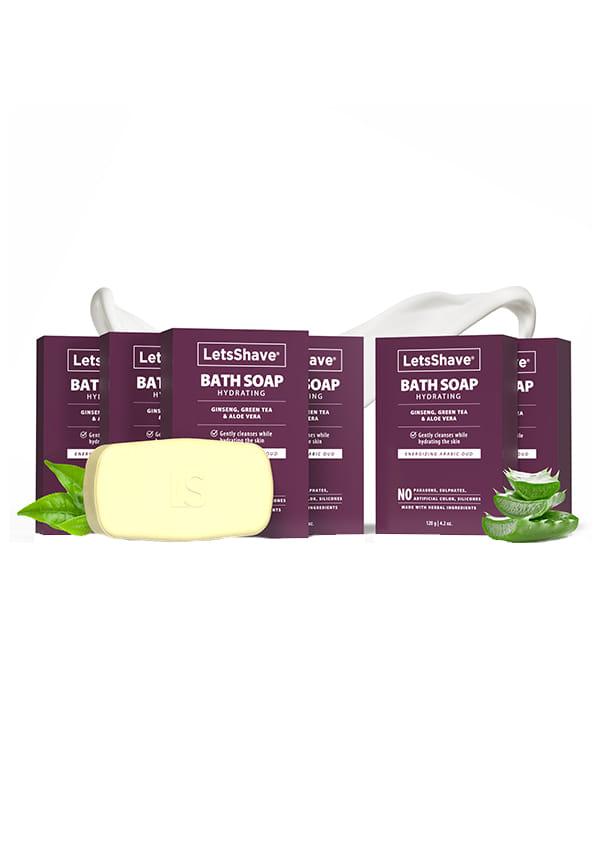 LetsShave Hydrating Bath Soap with Ginseng,Green Tea & Aloe Vera (120g x 6),Aromatic Therapy for Sensitive Skin,Gentle Cleansing & Moisturizing Bar P